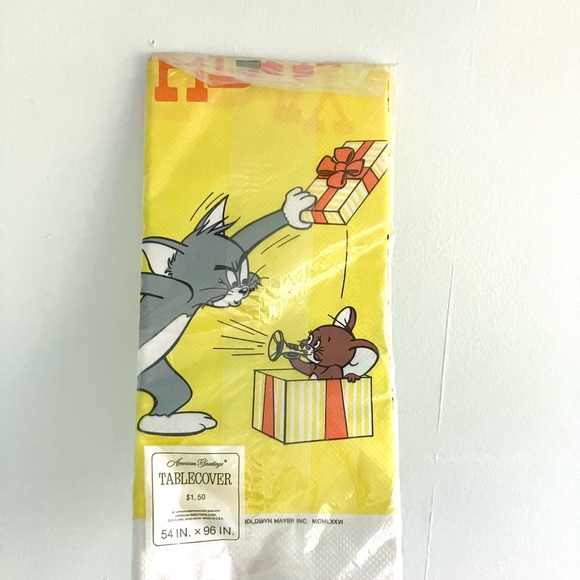 Vintage 70’s Tom & Jerry Happy Birthday paper party tablecloth deadstock NIP - Picture 4 of 5